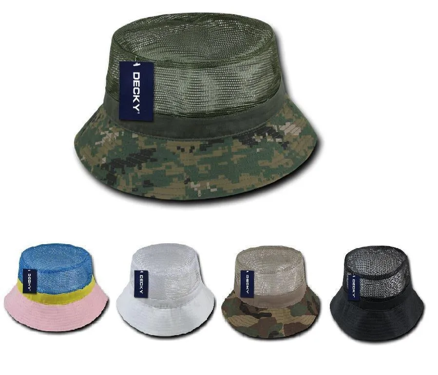 1 Dozen Decky Fisherman'S Bucket Mesh Top Hats Caps Wholesale Lots
