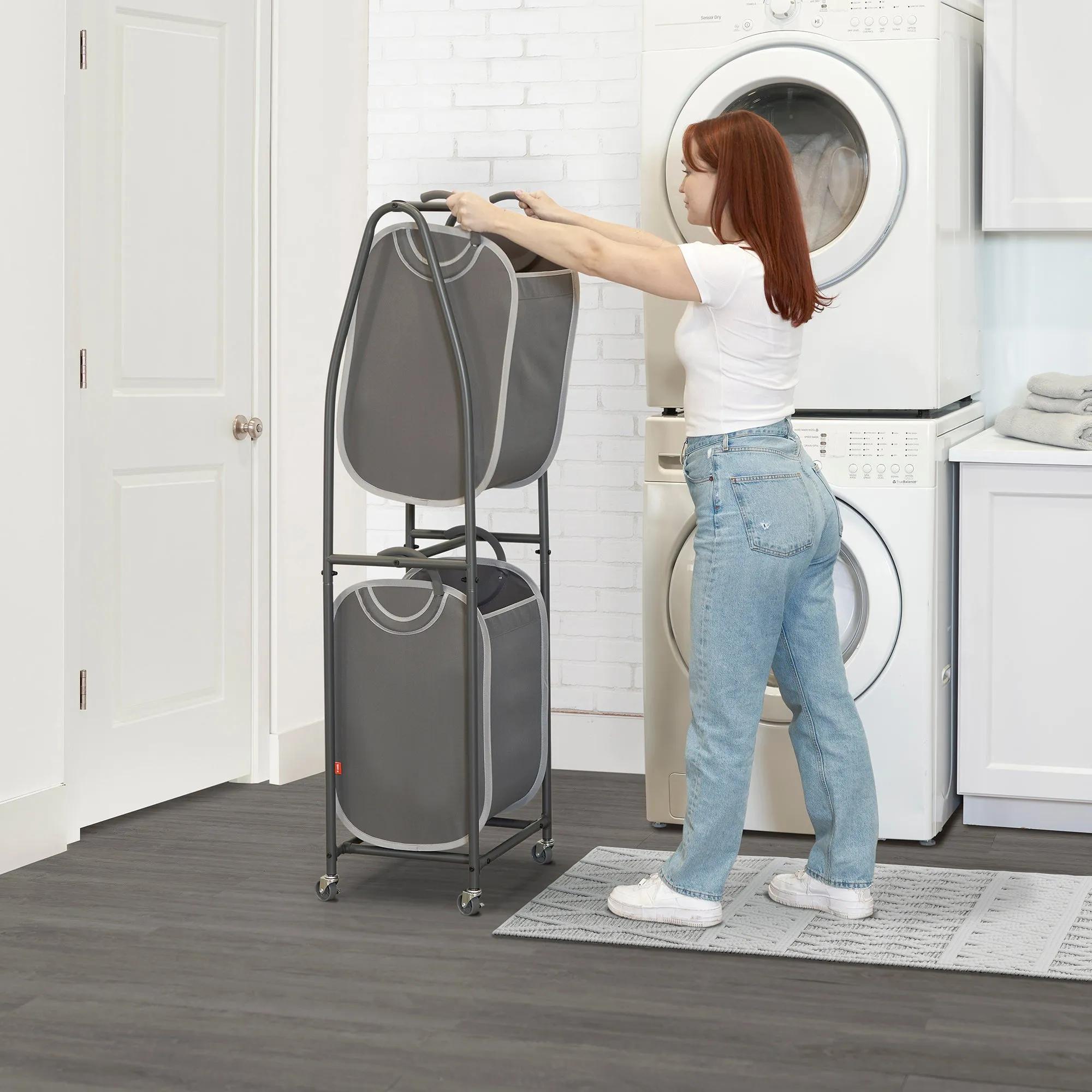 2-Tier Rolling Vertical Laundry Sorter