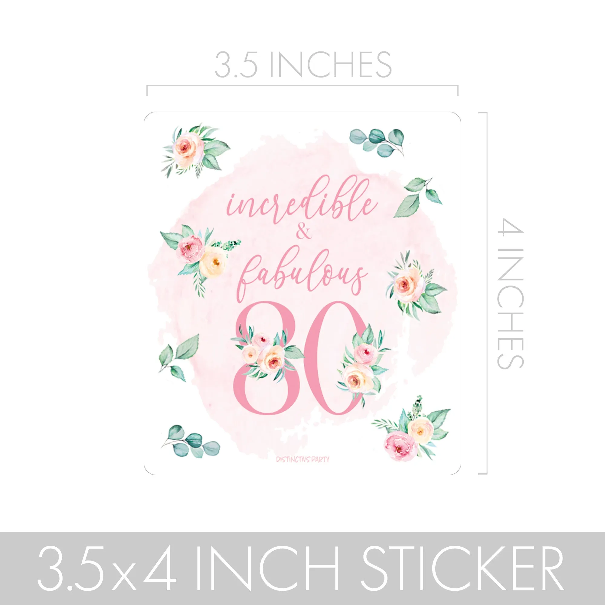 80th Birthday: Floral - Popcorn, Chip Bag, and Snack Bag Stickers - 32 Stickers