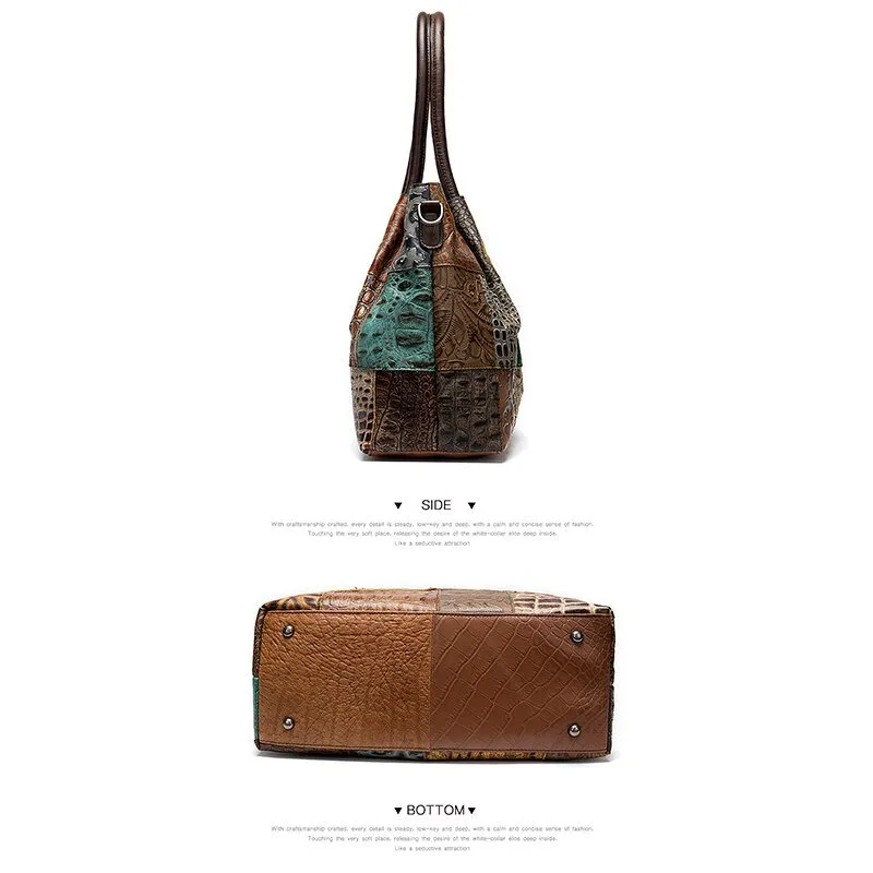 AlliLux Cow Leather Exotic Patchwork Shoulder Bag