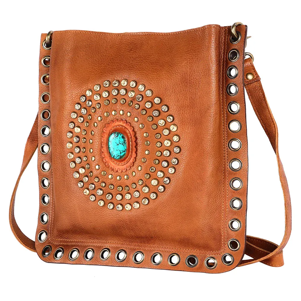 American Darling Leather Crossbody Handbag Turquoise Stone ADBGM353