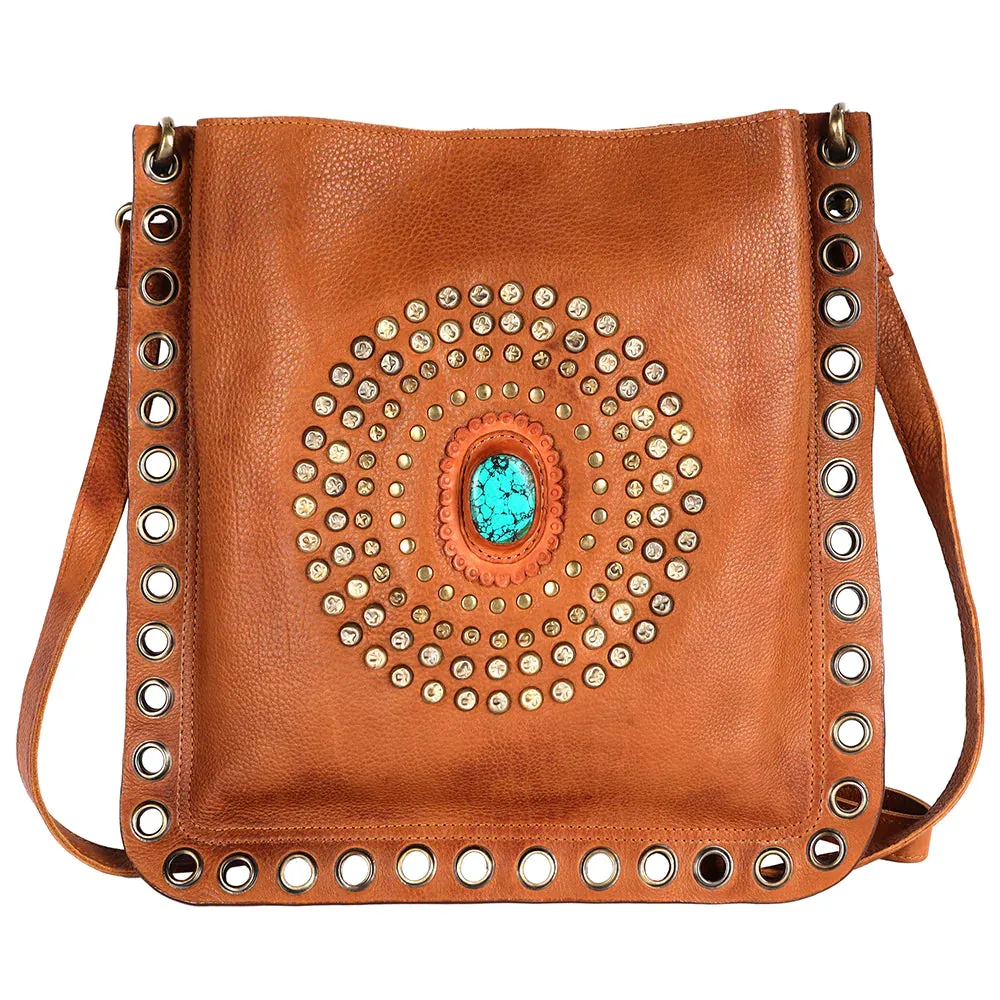 American Darling Leather Crossbody Handbag Turquoise Stone ADBGM353