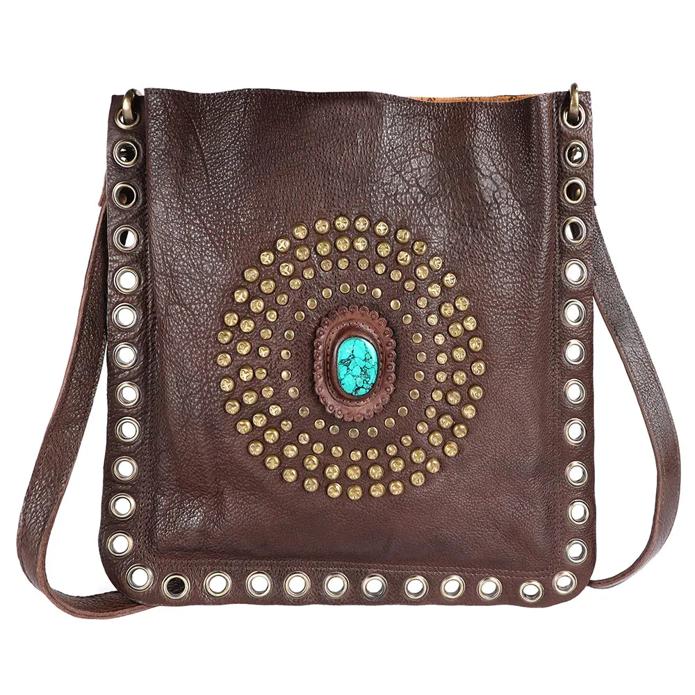 American Darling Leather Crossbody Handbag Turquoise Stone ADBGM353