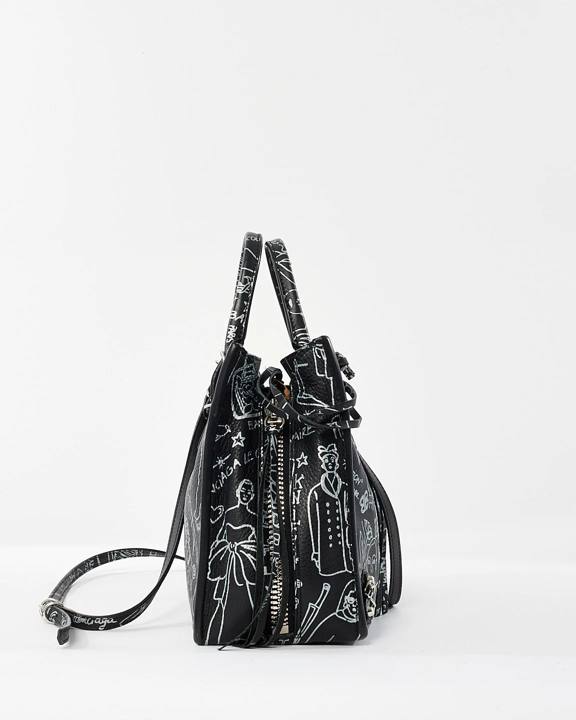 Balenciaga Black Leather Graffit Small Papier A6 Tote Bag