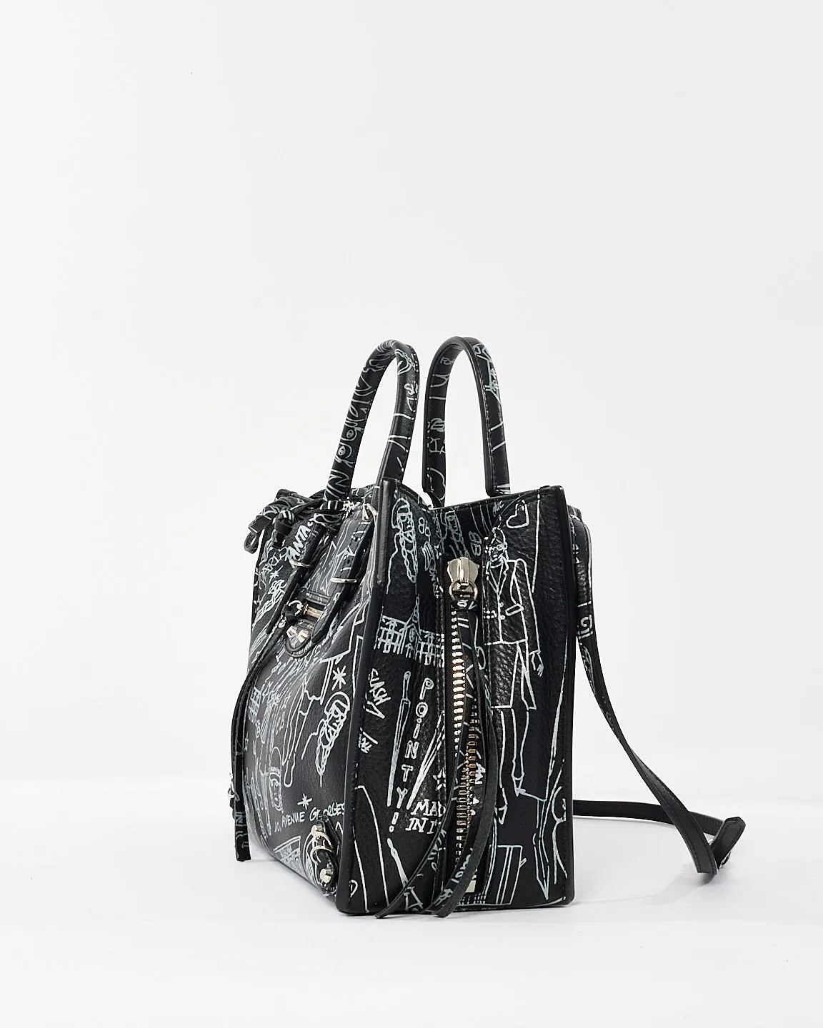 Balenciaga Black Leather Graffit Small Papier A6 Tote Bag
