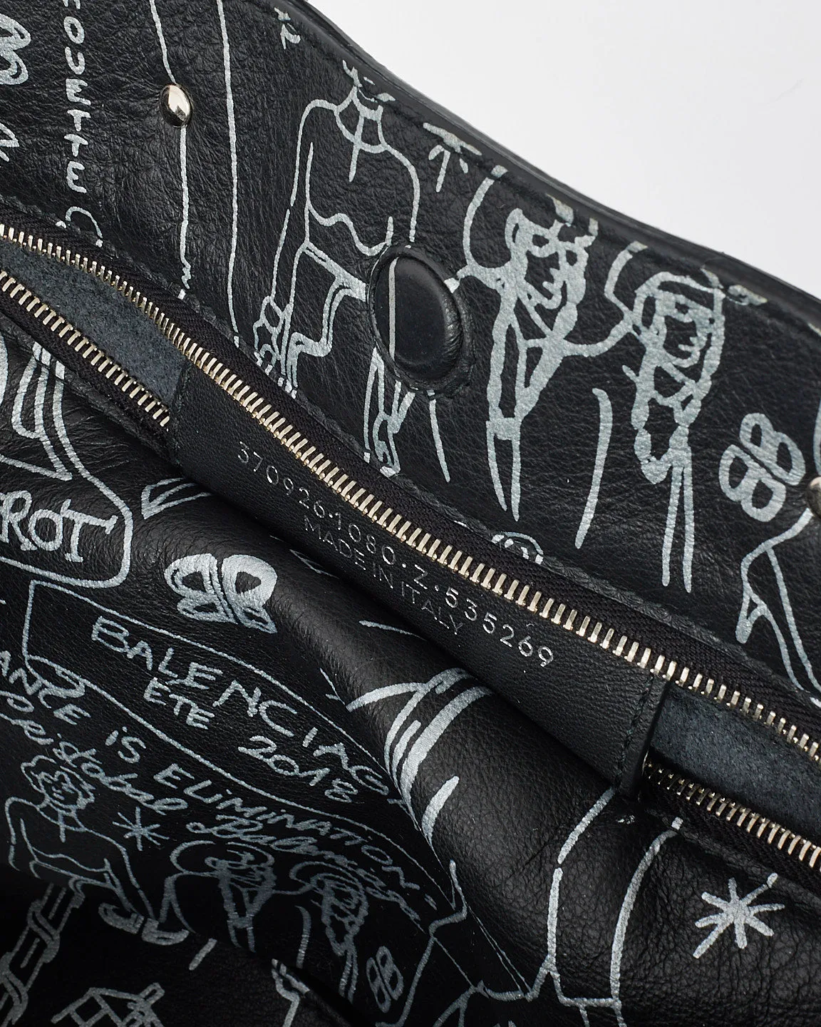 Balenciaga Black Leather Graffit Small Papier A6 Tote Bag