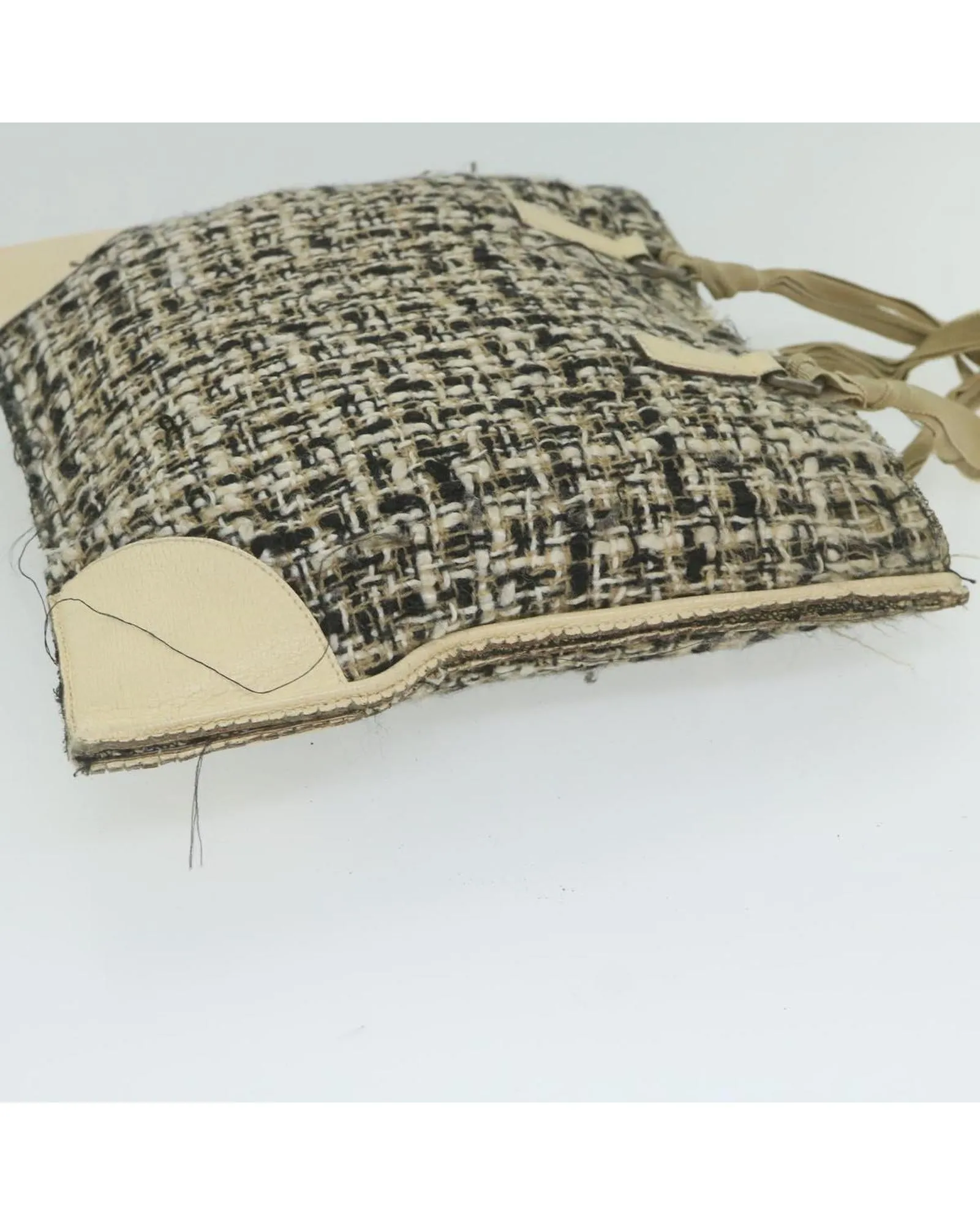 Beige and Black Tweed Hand Bag by Italian Designer