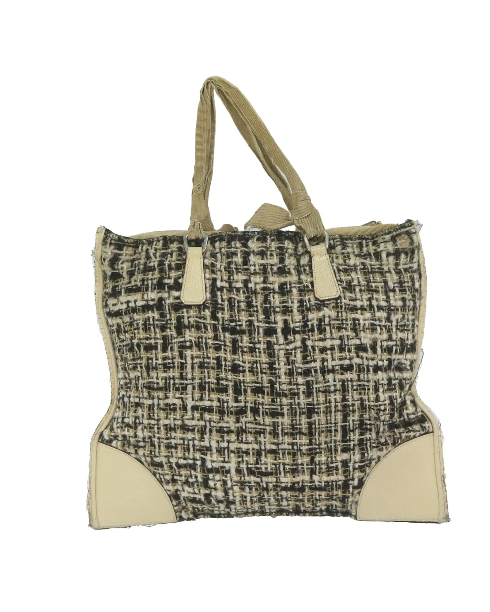 Beige and Black Tweed Hand Bag by Italian Designer