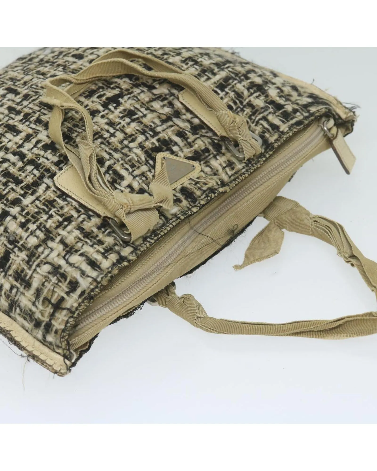 Beige and Black Tweed Hand Bag by Italian Designer