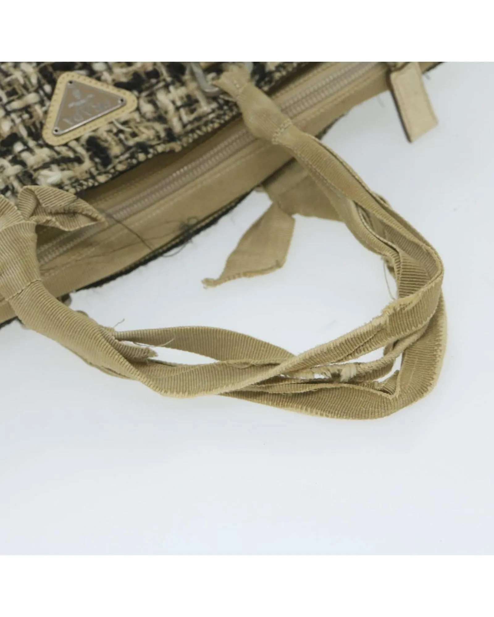 Beige and Black Tweed Hand Bag by Italian Designer