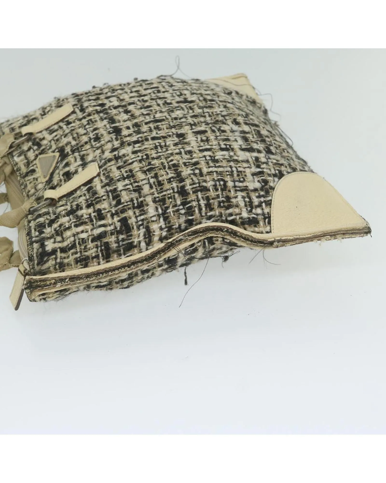 Beige and Black Tweed Hand Bag by Italian Designer