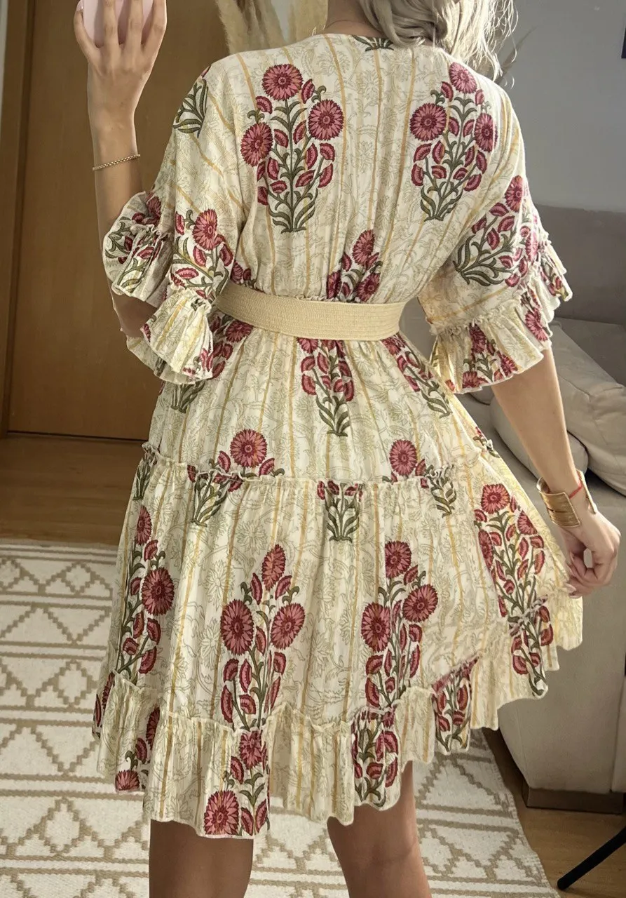 Boho Chic Mini Dress  Hand-Embroidered Details