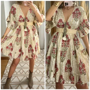 Boho Chic Mini Dress  Hand-Embroidered Details