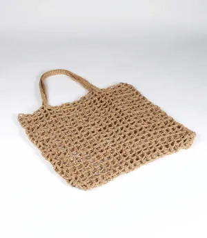 Cargo Net Shopper, Natural Jute Crochet with Macrame Handle - Natural