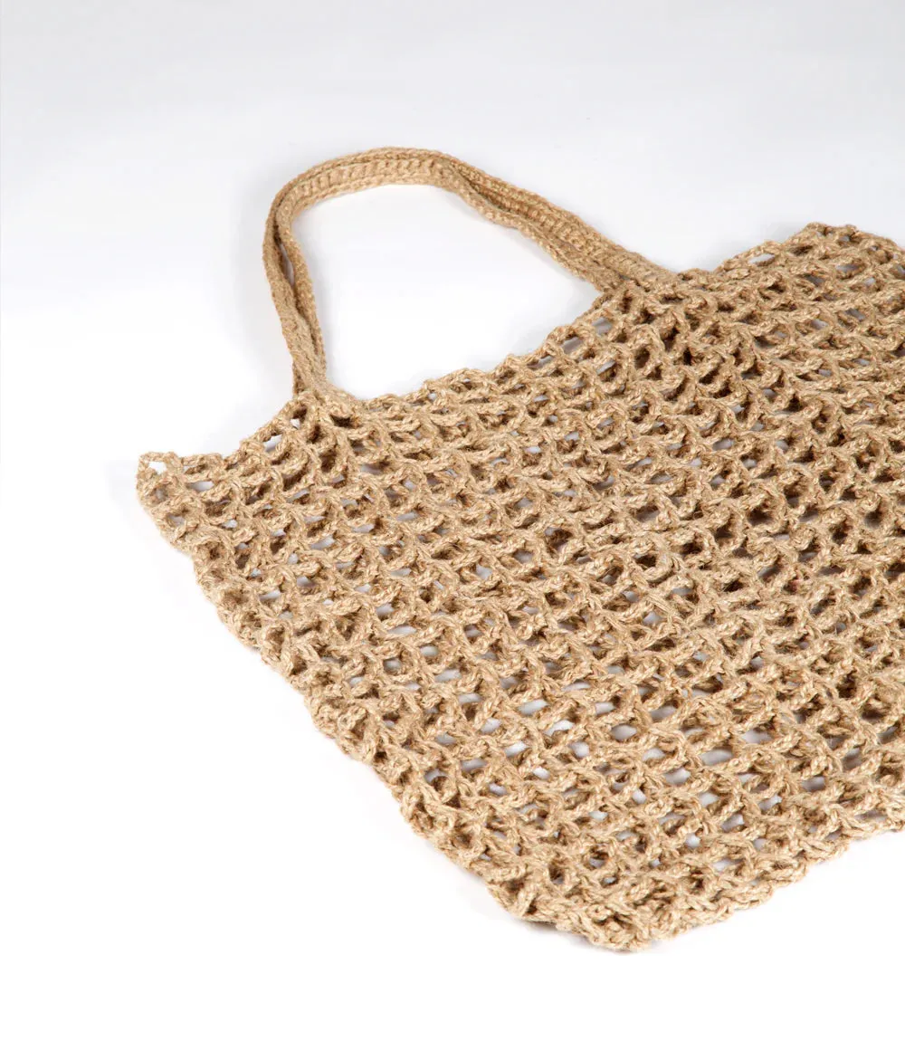 Cargo Net Shopper, Natural Jute Crochet with Macrame Handle - Natural