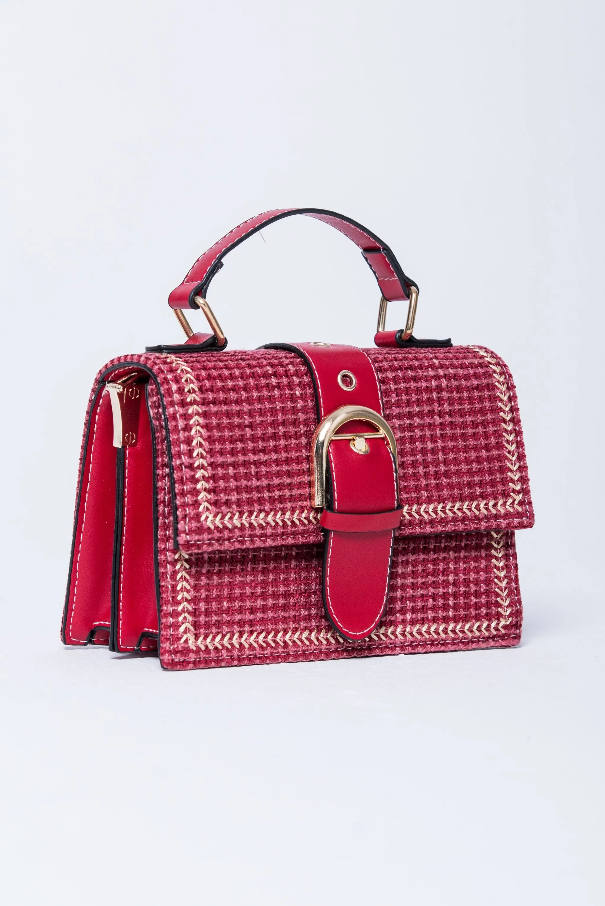 Carmine Red Buckle Handbag