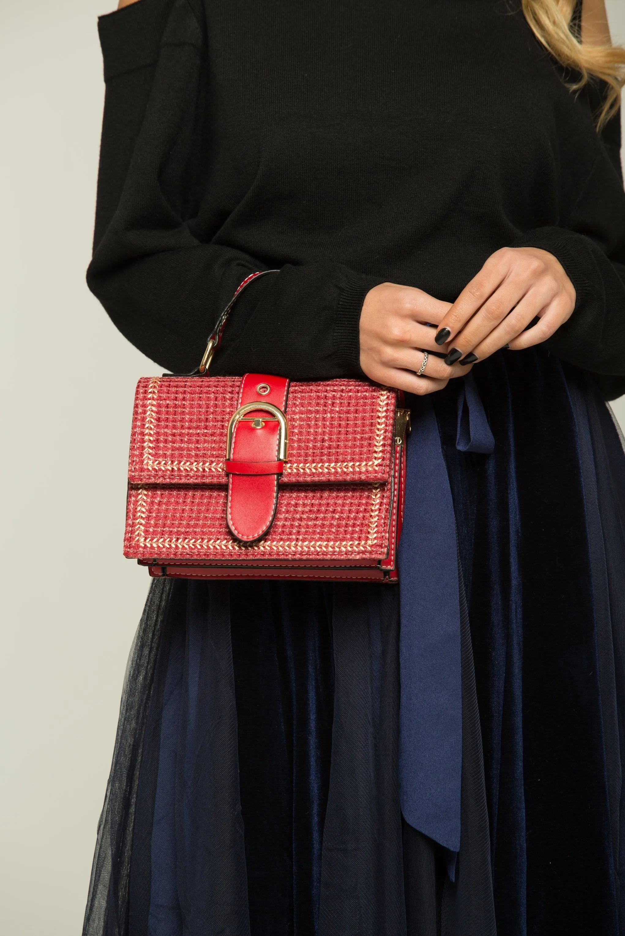 Carmine Red Buckle Handbag