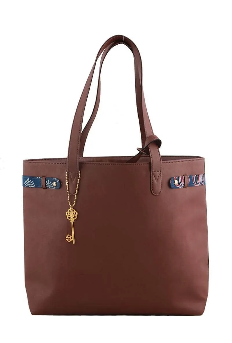 Chocolate Brown Ajrakh Tote Bag