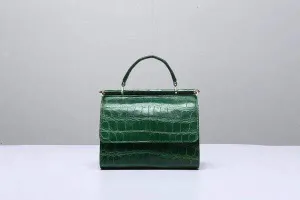 Crocodile Leather  Top Handle Bag  Dark Green