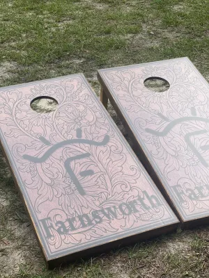 Custom Tooled Leather Look Cornhole Set With Bean Bags