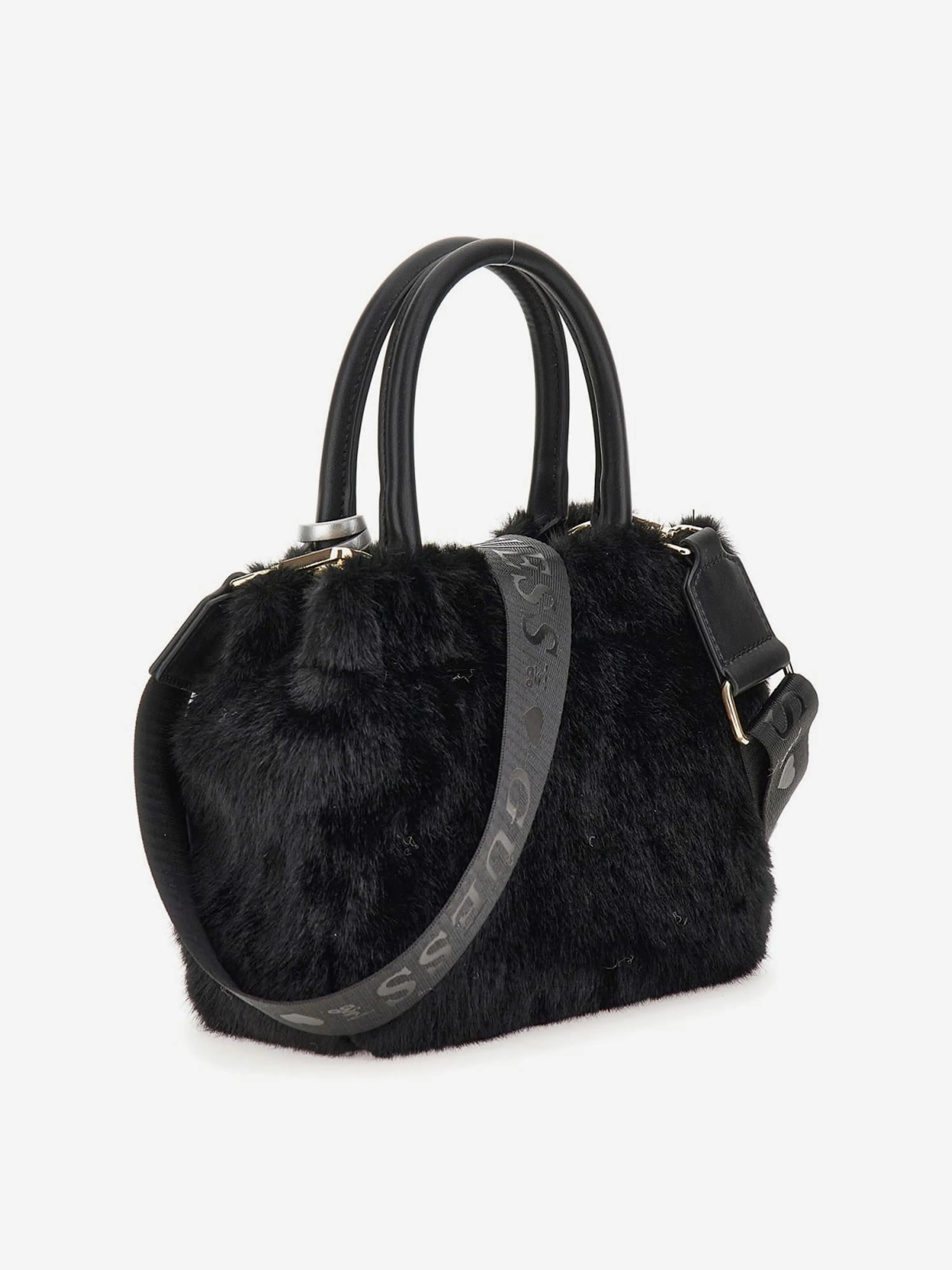 Guess Girls Fur Mini Tote Bag in Black (22cm)