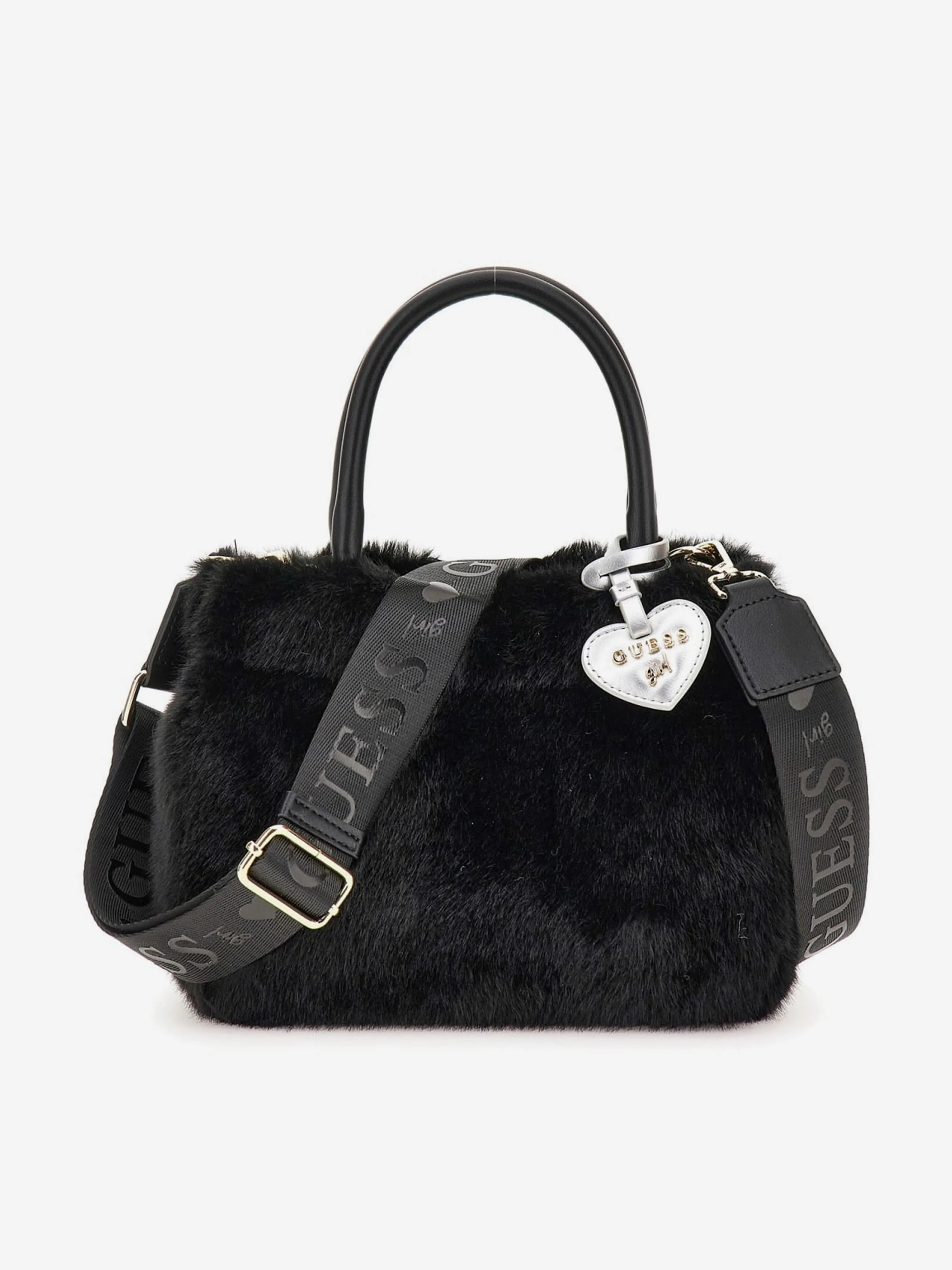 Guess Girls Fur Mini Tote Bag in Black (22cm)