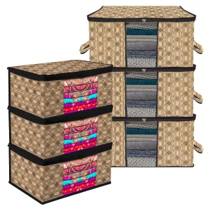 Kuber Industries Saree Cover & Underbed Stoarge Bag Set | 3 Pieces Saree & 3 Pieces Underbed Storage Bag Combo Set | Zipper Closure & Handle | Honeycomb-Design | Set of 6 | Coffee