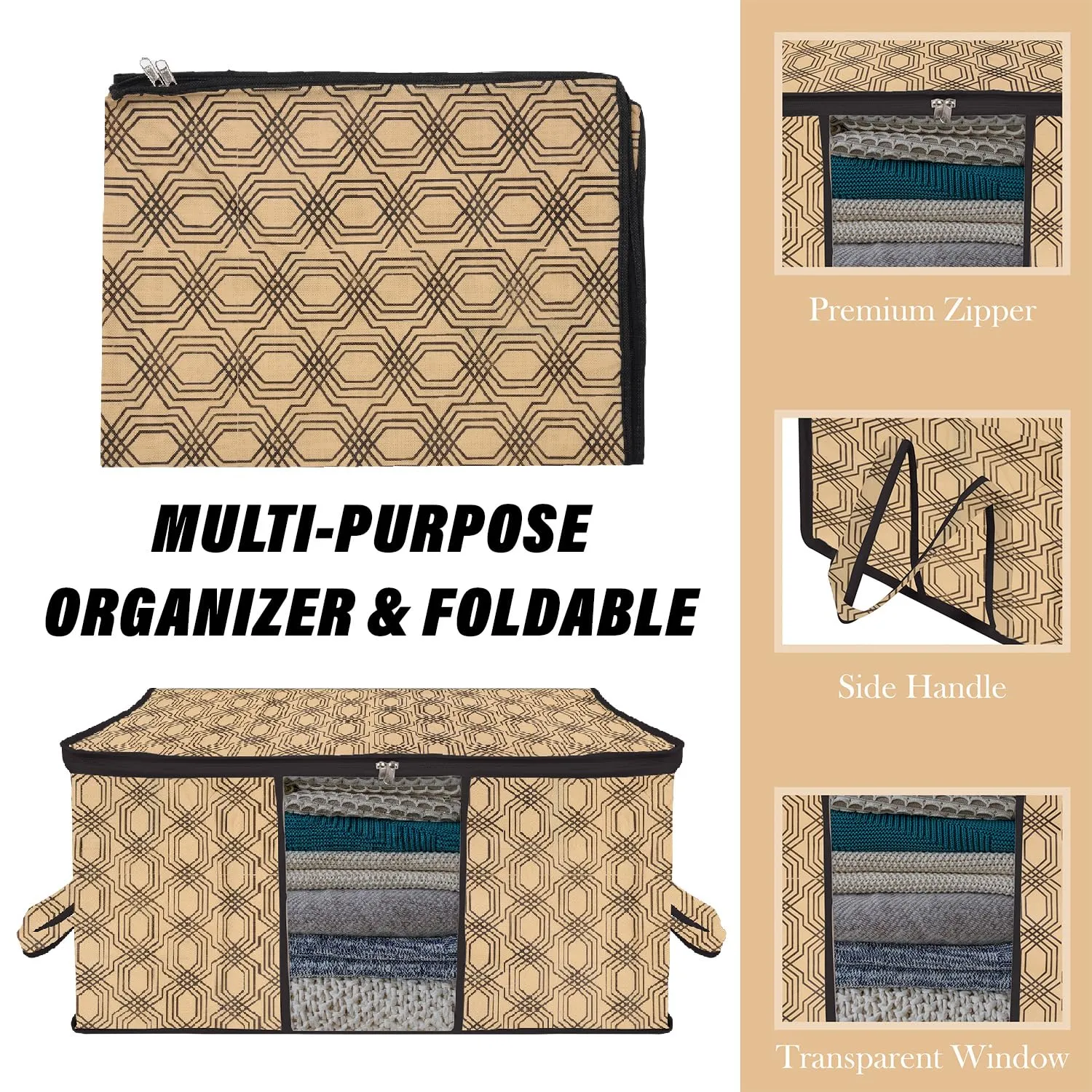 Kuber Industries Saree Cover & Underbed Stoarge Bag Set | 3 Pieces Saree & 3 Pieces Underbed Storage Bag Combo Set | Zipper Closure & Handle | Honeycomb-Design | Set of 6 | Coffee