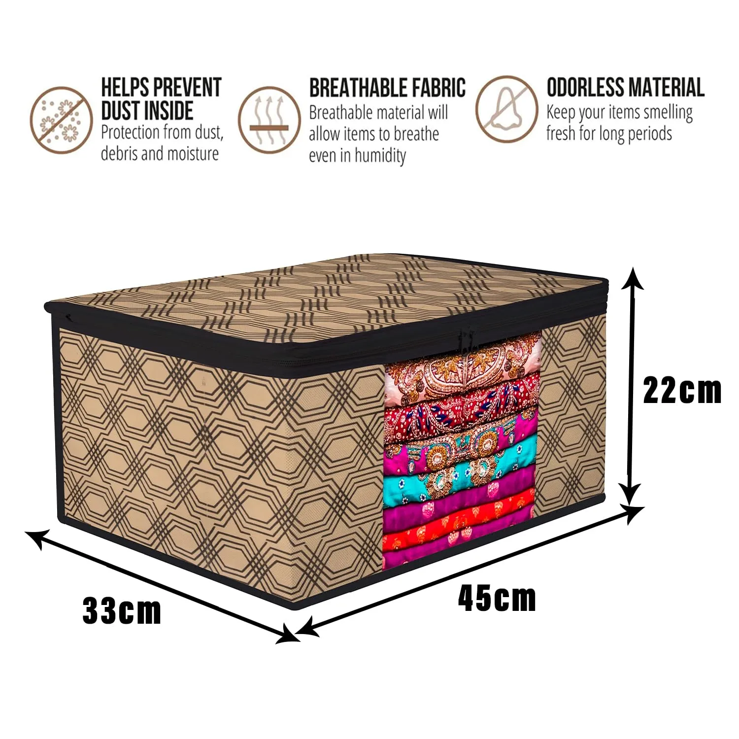 Kuber Industries Saree Cover & Underbed Stoarge Bag Set | 3 Pieces Saree & 3 Pieces Underbed Storage Bag Combo Set | Zipper Closure & Handle | Honeycomb-Design | Set of 6 | Coffee