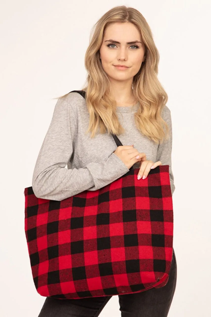 MB0131 Buffalo Plaid Zipper Tote Bag