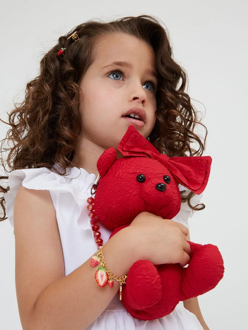 Monnalisa Girls Teddy Bear Crossbody Bag in Red (30cm)