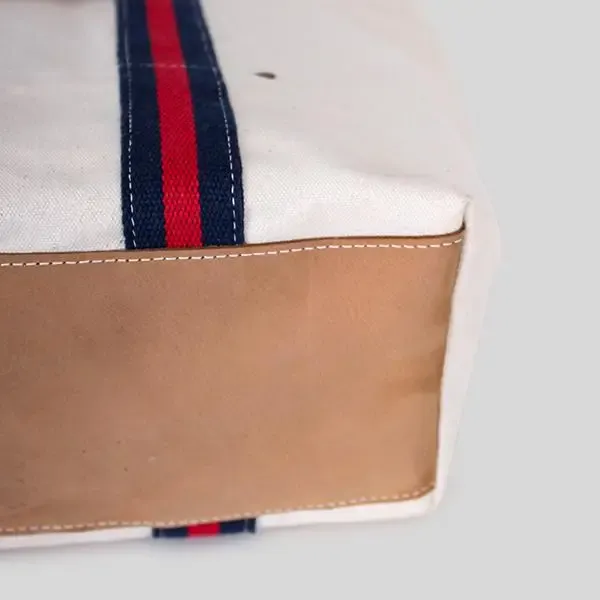 Navy Red Society Canvas Tote Bag with Leather Customize