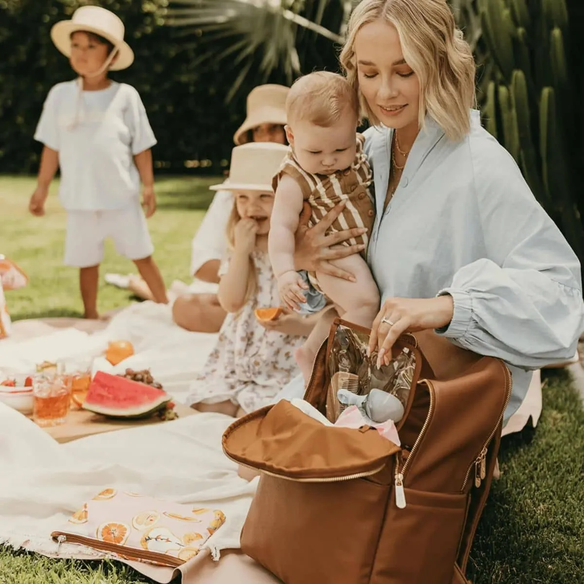OiOi Vegan Leather Multitasker Nappy Backpack - Chestnut
