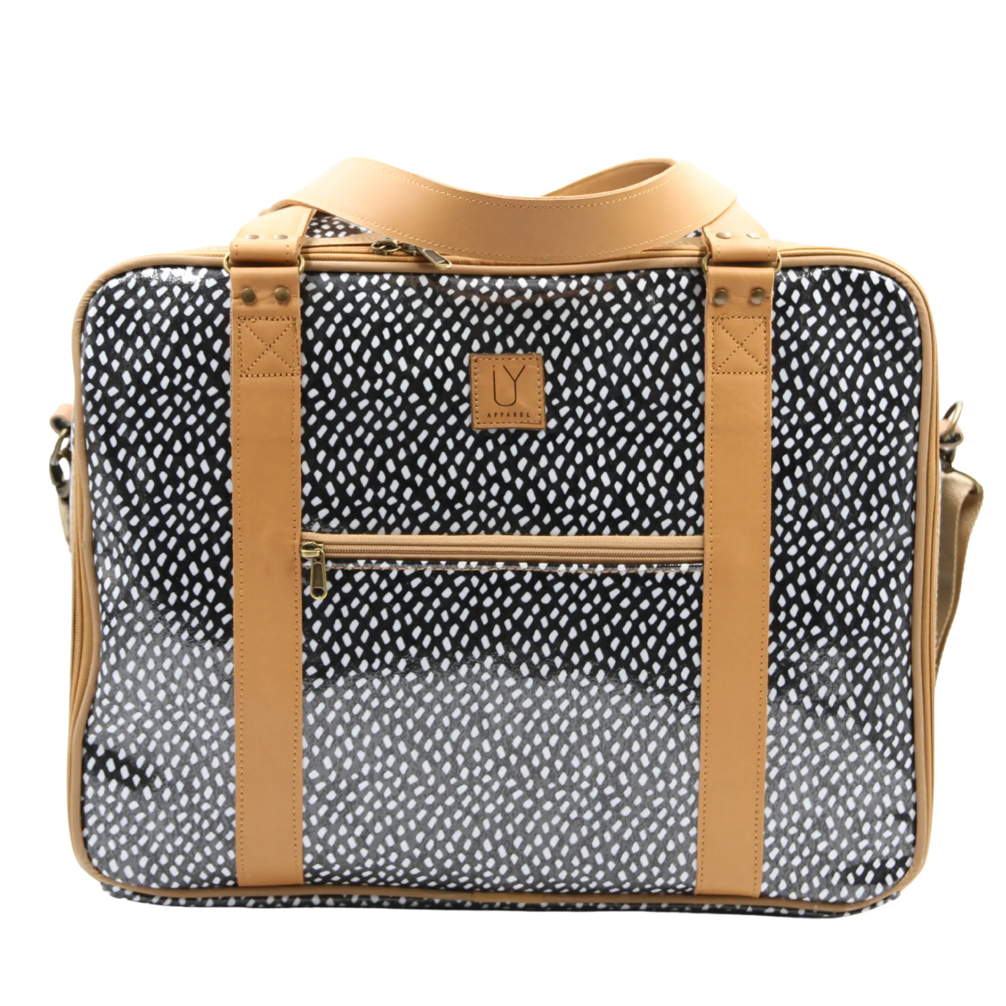 Overnight Bag with Leather Handles - Scatter White on Black