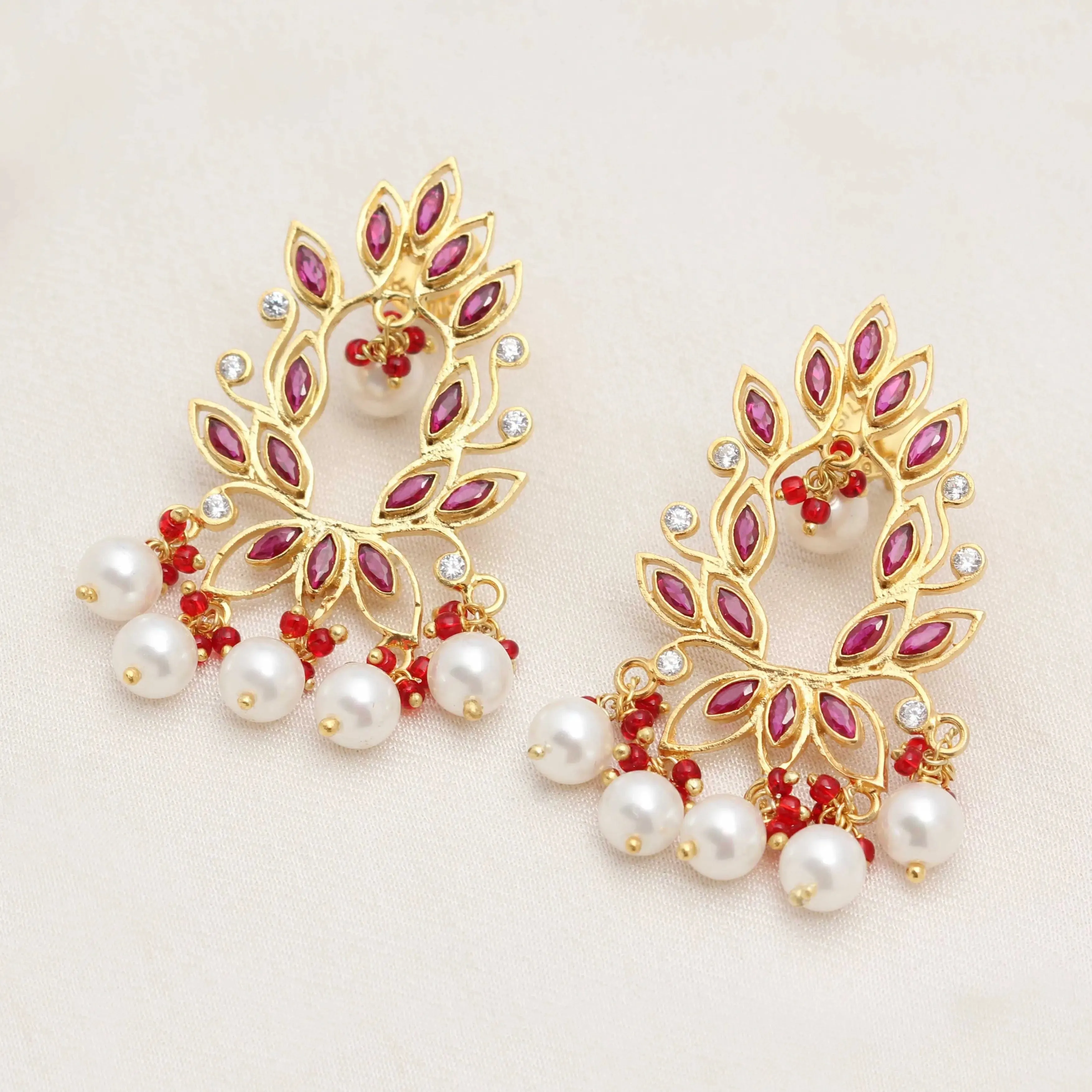 Red Zircon Gold Plated Earrings
