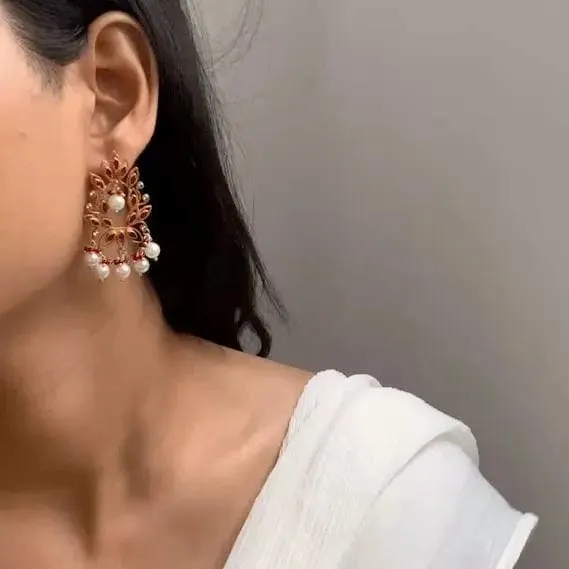 Red Zircon Gold Plated Earrings