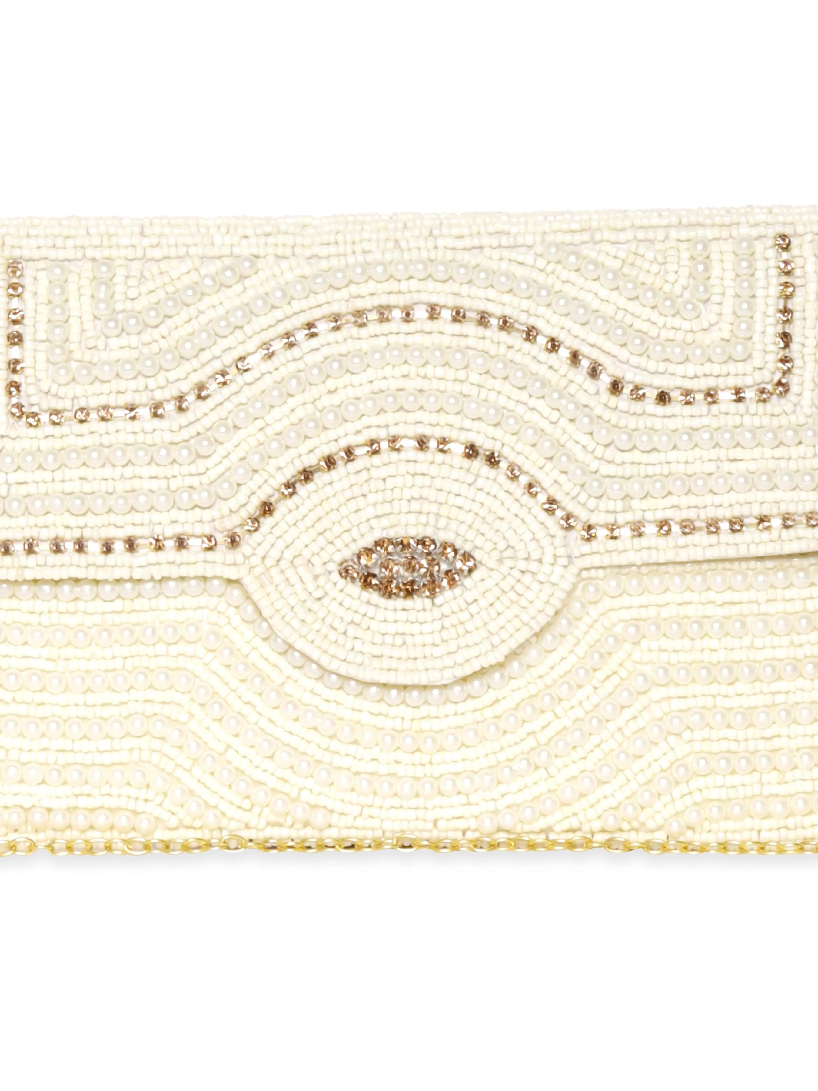 Rubans White Clutch Bags with Pearl and Stone Embellishment