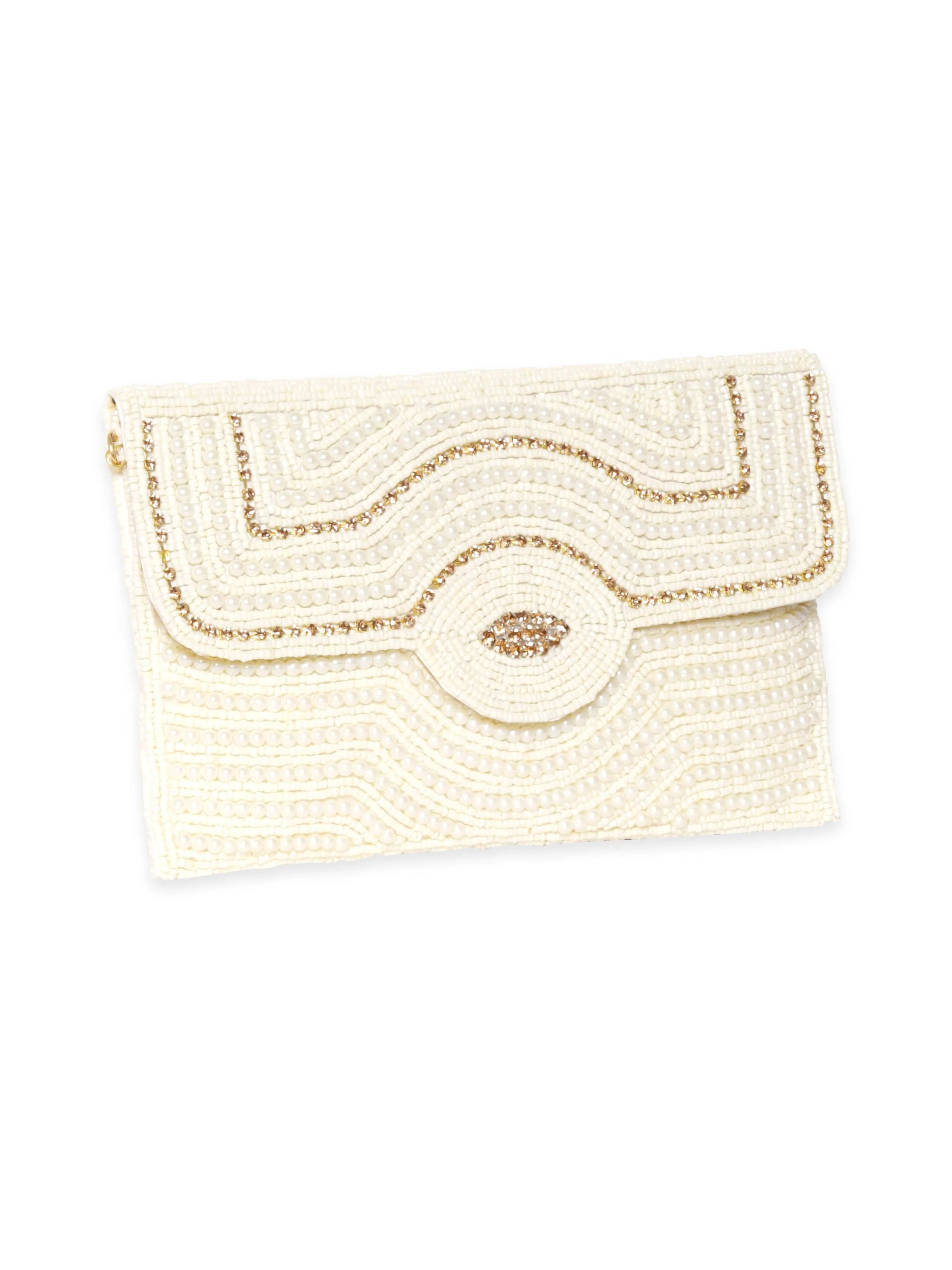 Rubans White Clutch Bags with Pearl and Stone Embellishment
