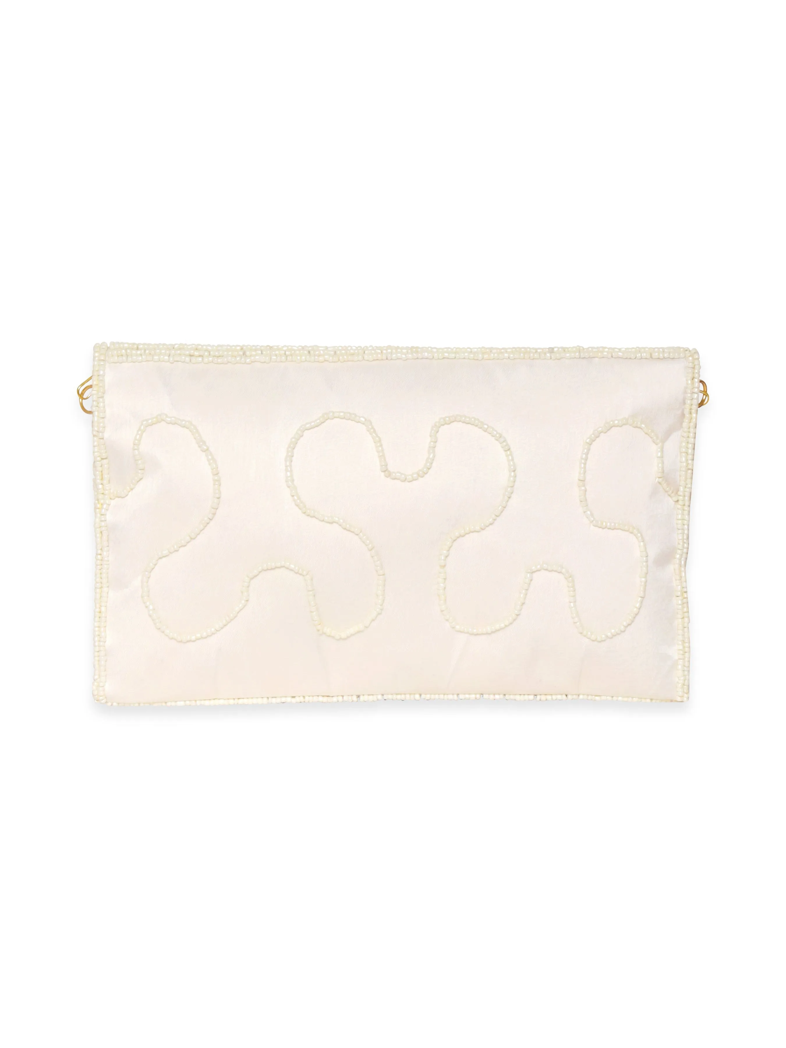 Rubans White Clutch Bags with Pearl and Stone Embellishment
