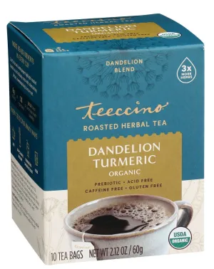 Teeccino Roasted Hearbal Tea Dandelion Turmeric 10ct