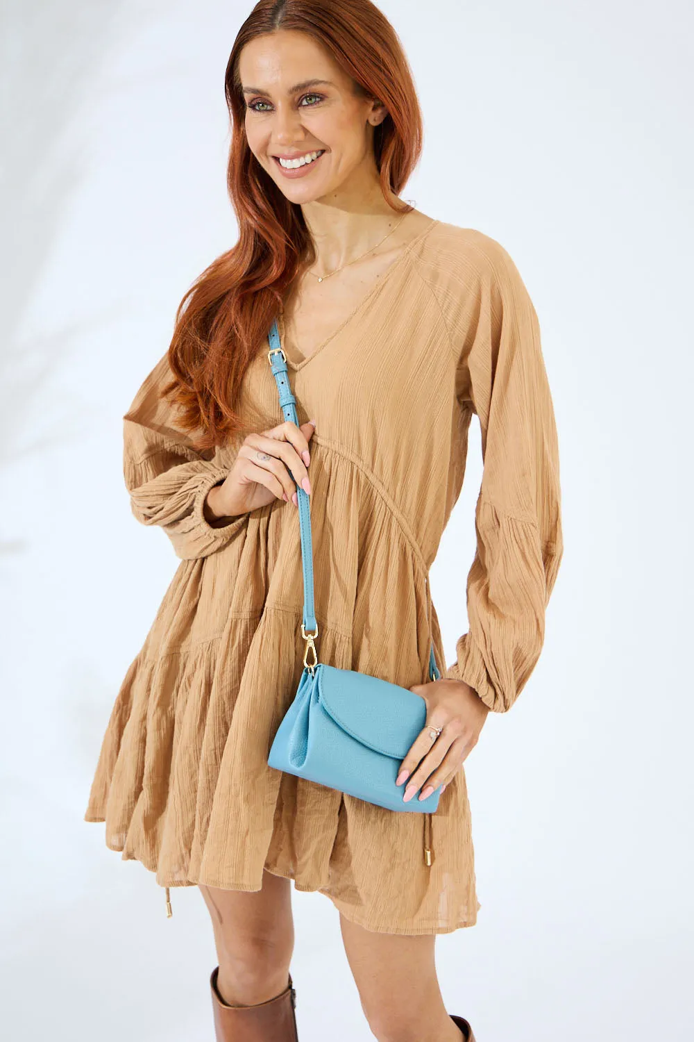 Vegan PU Leather Malibu Crossbody - Sky Blue