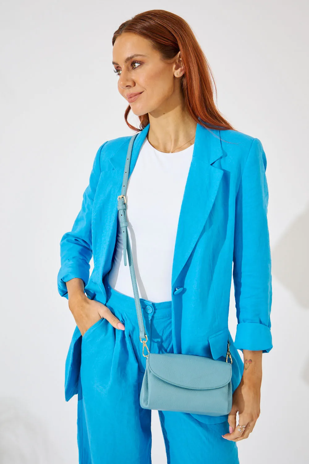 Vegan PU Leather Malibu Crossbody - Sky Blue