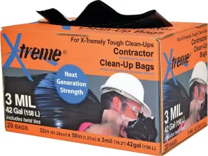 Xtreme INV-50-20CB-I Contractor Clean-Up Bag, 42 gal Capacity :BX 20: QUANTITY: 1